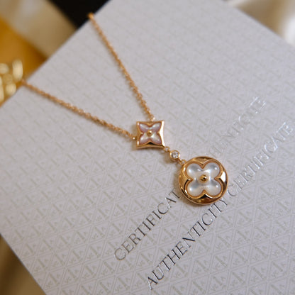 [KELA]STAR AND SUN WHITE MOP 2 MOTIF ROSE GOLD NECKLACE