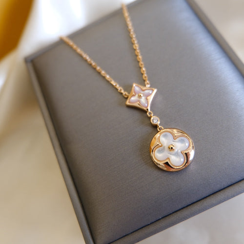 [KELA]STAR AND SUN WHITE MOP 2 MOTIF ROSE GOLD NECKLACE