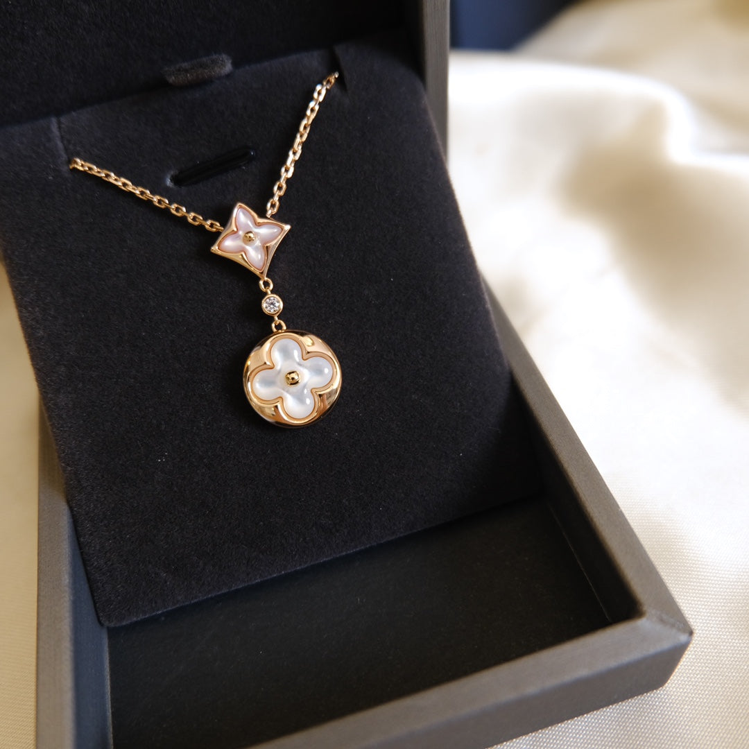 [KELA]STAR AND SUN WHITE MOP 2 MOTIF ROSE GOLD NECKLACE