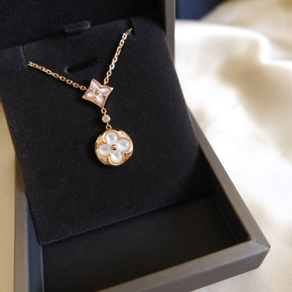[KELA]STAR AND SUN WHITE MOP 2 MOTIF ROSE GOLD NECKLACE