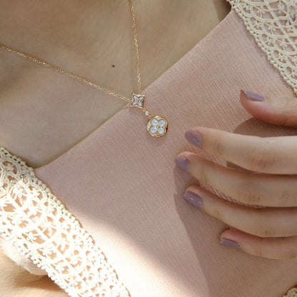 [KELA]STAR AND SUN WHITE MOP 2 MOTIF ROSE GOLD NECKLACE