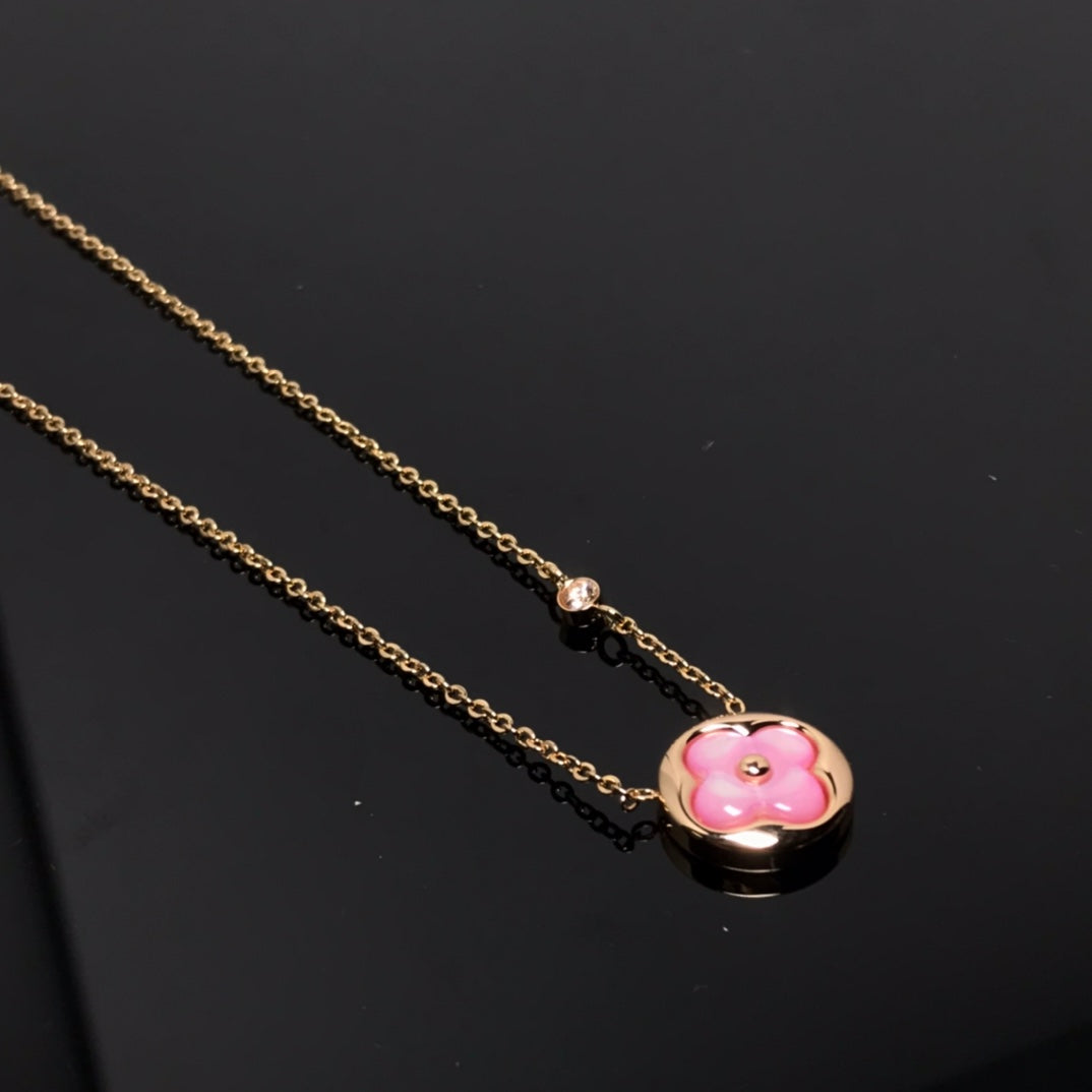 [KELA]COLOR BLOSSOM PINK MOP SUN GOLD NECKLACE