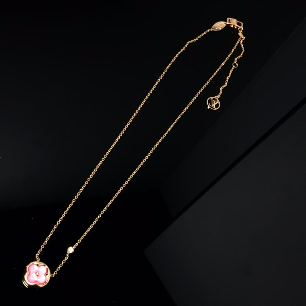 [KELA]COLOR BLOSSOM PINK MOP SUN GOLD NECKLACE
