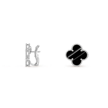 [KELA]15MM CLOVER FLOWER STUD EARRINGS WHITE GOLD COLLECTION