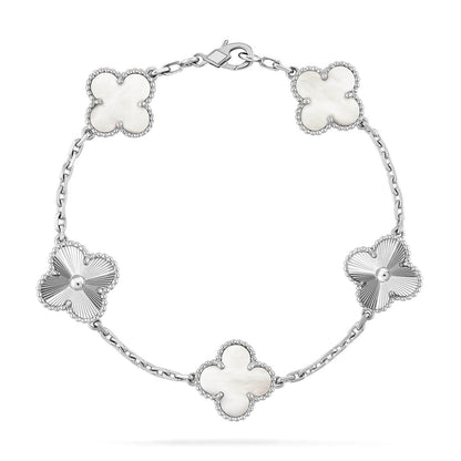 [KELA]LUCKY CLOVER 5-MOTIF BRACELET - WHITE MOTHER-OF-PEARL COLLECTION