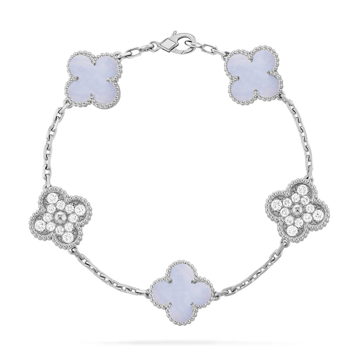 [KELA]LUCKY CLOVER 5-MOTIF BRACELET - PURPLE CHALCEDONY COLLECTION
