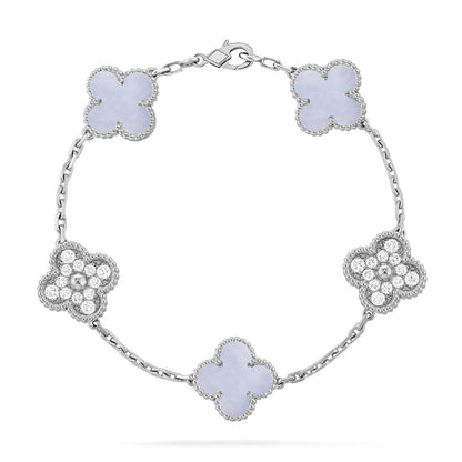 [KELA]LUCKY CLOVER 5-MOTIF BRACELET - PURPLE CHALCEDONY COLLECTION
