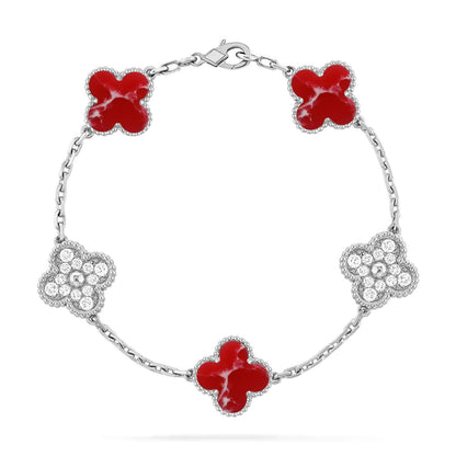 [KELA]LUCKY CLOVER 5-MOTIF BRACELET - RED LARIMAR COLLECTION