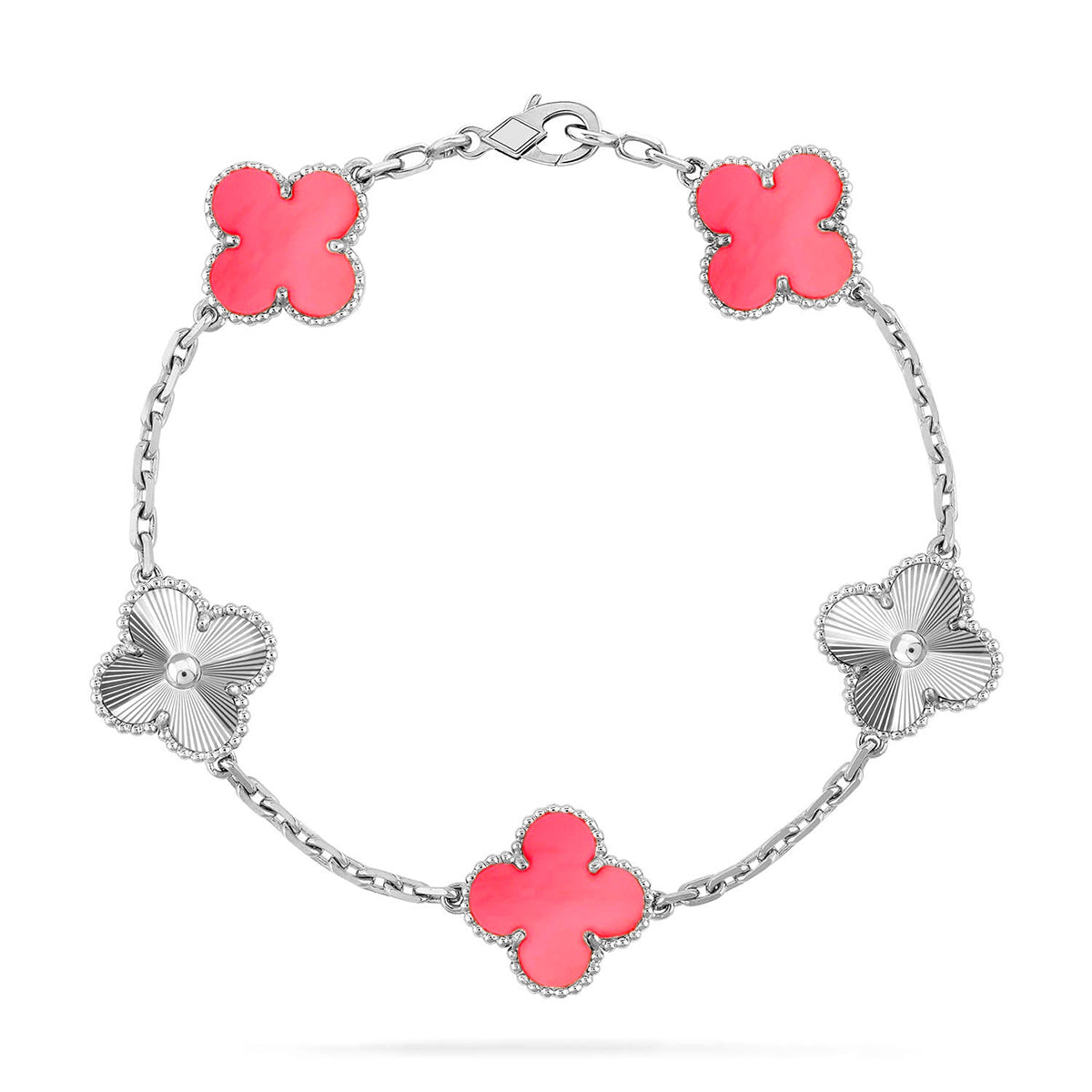 [KELA]LUCKY CLOVER 5-MOTIF BRACELET - PINK MOTHER-OF-PEARL COLLECTION