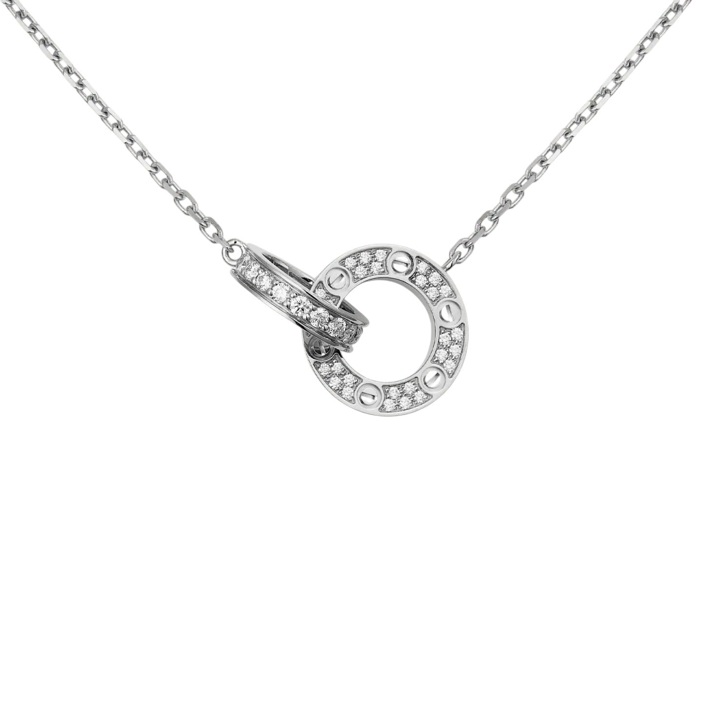 [KELA]LOVE DOUBLE-RING PENDANT FULL-PAVÉ NECKLACE