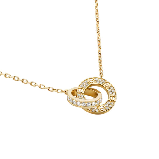 [KELA]LOVE DOUBLE-RING PENDANT FULL-PAVÉ NECKLACE