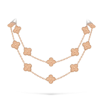 [KELA]CLASSIC 20-MOTIF LUCKY CLOVER LONG NECKLACE ROSE GOLD COLLECTION