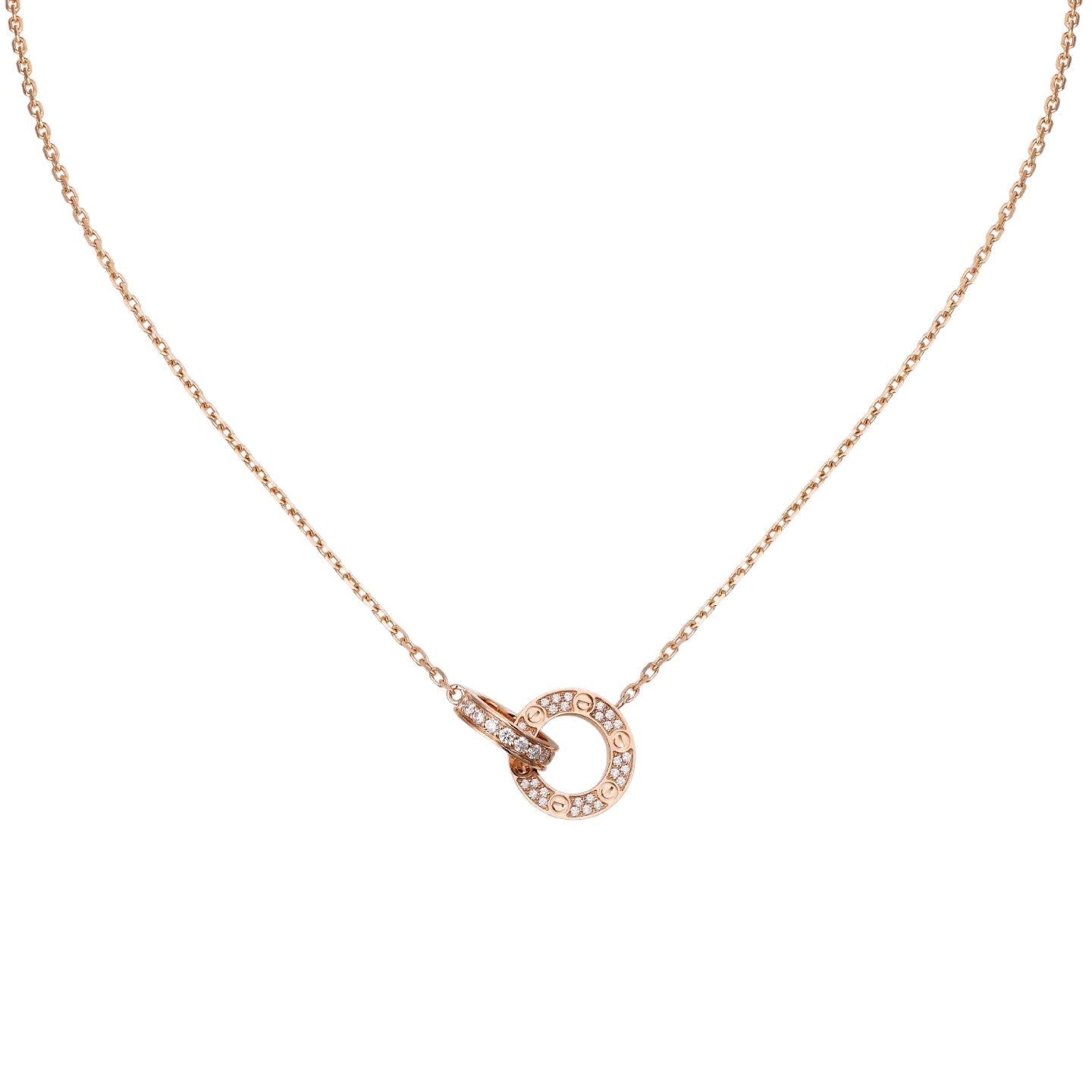 [KELA]LOVE DOUBLE-RING PENDANT FULL-PAVÉ NECKLACE