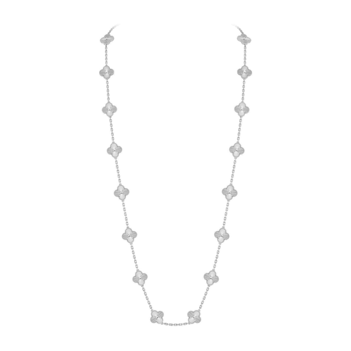 [KELA]CLASSIC 20-MOTIF LUCKY CLOVER LONG NECKLACE WHITE GOLD COLLECTION