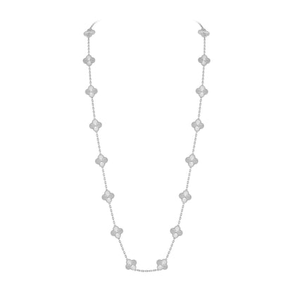 [KELA]CLASSIC 20-MOTIF LUCKY CLOVER LONG NECKLACE WHITE GOLD COLLECTION