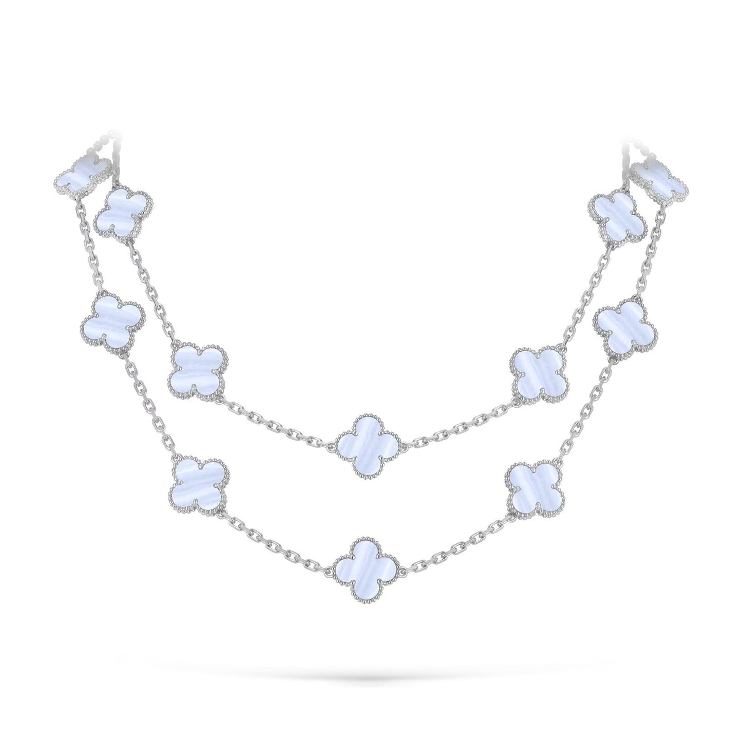 [KELA]CLASSIC 20-MOTIF LUCKY CLOVER LONG NECKLACE WHITE GOLD COLLECTION