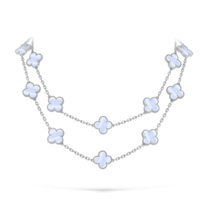 [KELA]CLASSIC 20-MOTIF LUCKY CLOVER LONG NECKLACE WHITE GOLD COLLECTION