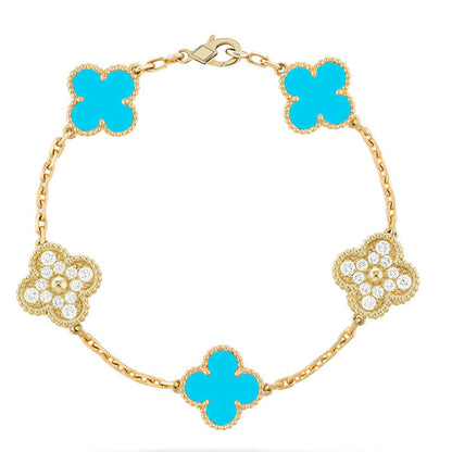 [KELA]LUCKY CLOVER 5-MOTIF BRACELET - TURQUOISE COLLECTION