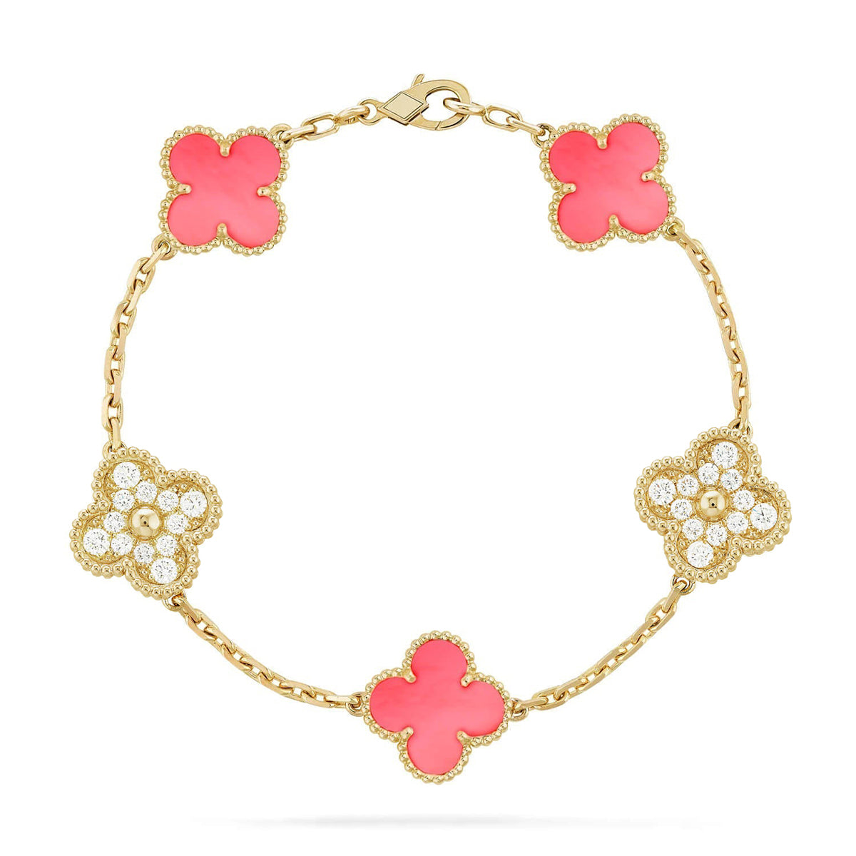 [KELA]LUCKY CLOVER 5-MOTIF BRACELET - PINK MOTHER-OF-PEARL COLLECTION