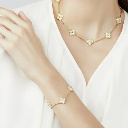 [KELA]LUCKY CLOVER 5-MOTIF BRACELET - FULL-DIAMOND