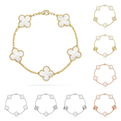 [KELA]LUCKY CLOVER 5-MOTIF BRACELET - WHITE MOTHER-OF-PEARL COLLECTION