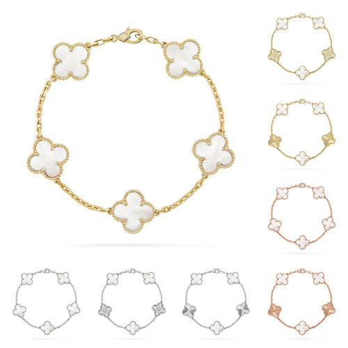 [KELA]LUCKY CLOVER 5-MOTIF BRACELET - WHITE MOTHER-OF-PEARL COLLECTION