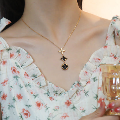 [KELA]STAR AND SUN ONYX ROSE GOLD NECKLACE