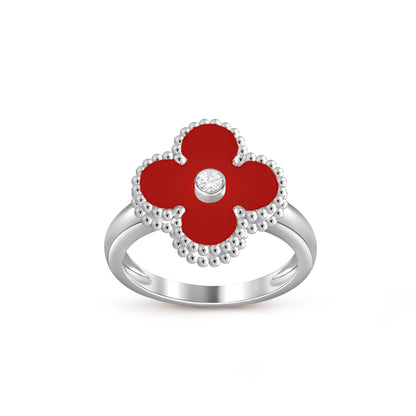 [KELA]LUCKY CLOVER DIAMOND-ACCENT WHITE GOLD RING COLLECTION