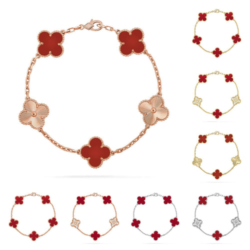 [KELA]LUCKY CLOVER 5-MOTIF BRACELET - RED CARNELIAN COLLECTION