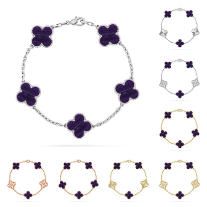 [KELA]LUCKY CLOVER 5-MOTIF BRACELET - CHAROITE COLLECTION