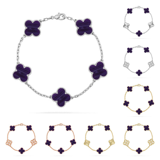 [KELA]LUCKY CLOVER 5-MOTIF BRACELET - CHAROITE COLLECTION