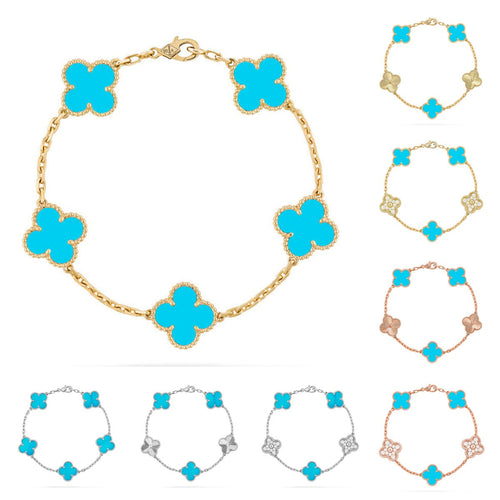 [KELA]LUCKY CLOVER 5-MOTIF BRACELET - TURQUOISE COLLECTION