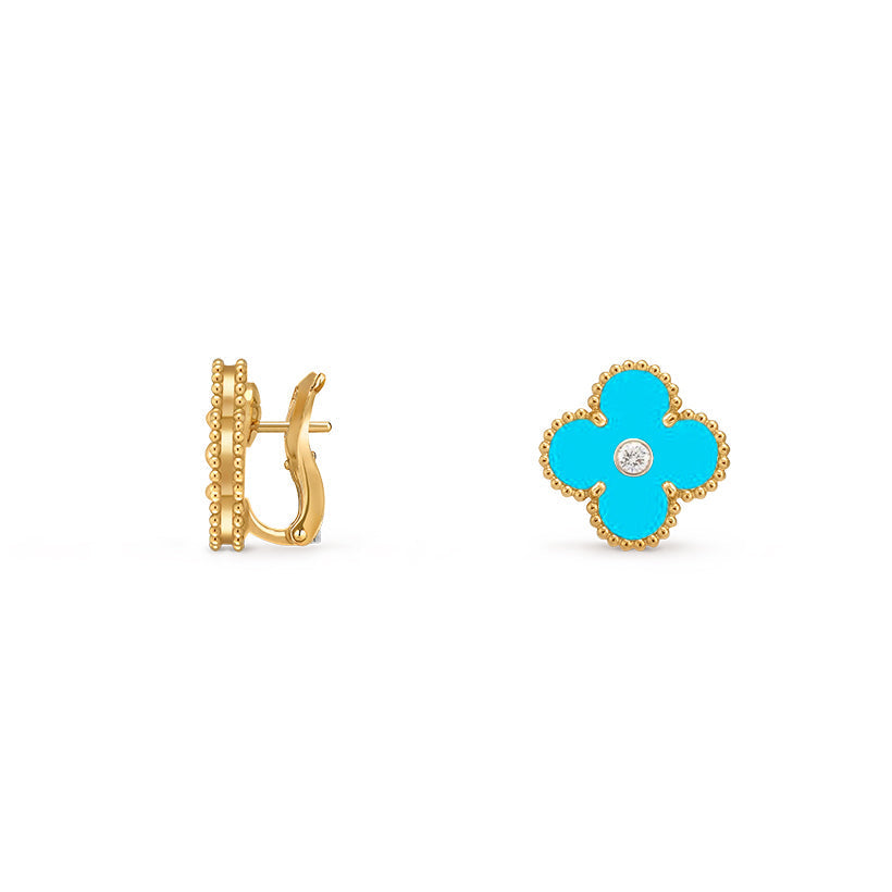 [KELA]15MM CLOVER FLOWER STUD EARRINGS DIAMOND-GOLD COLLECTION
