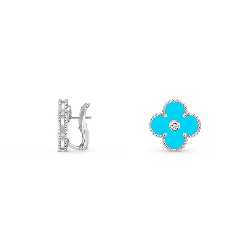 [KELA]15MM CLOVER FLOWER STUD EARRINGS DIAMOND-WHITE GOLD COLLECTION