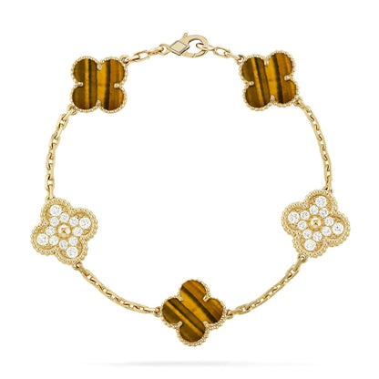 [KELA]LUCKY CLOVER 5-MOTIF BRACELET -  TIGER’S EYE COLLECTION