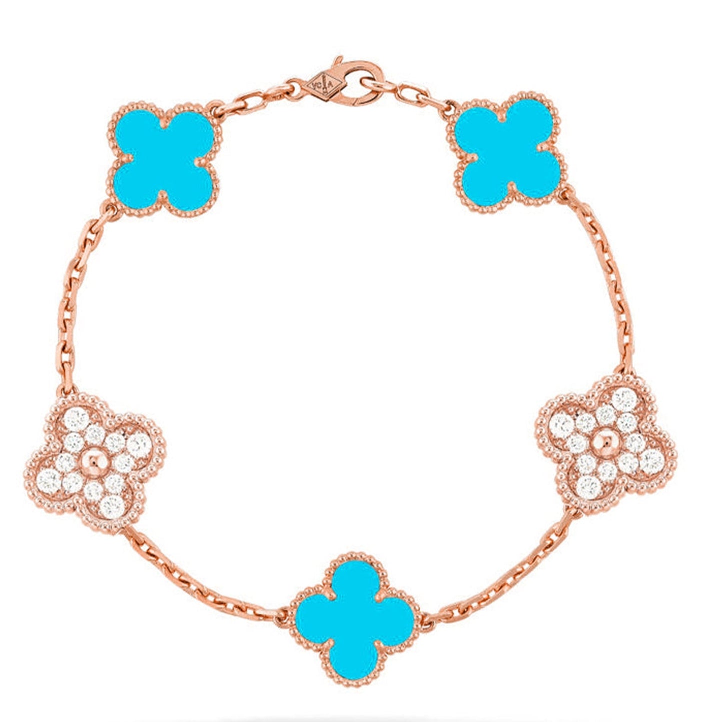 [KELA]LUCKY CLOVER 5-MOTIF BRACELET - TURQUOISE COLLECTION