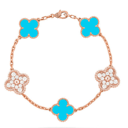 [KELA]LUCKY CLOVER 5-MOTIF BRACELET - TURQUOISE COLLECTION