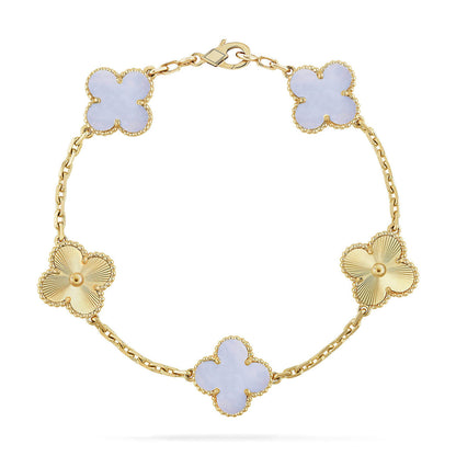 [KELA]LUCKY CLOVER 5-MOTIF BRACELET - PURPLE CHALCEDONY COLLECTION