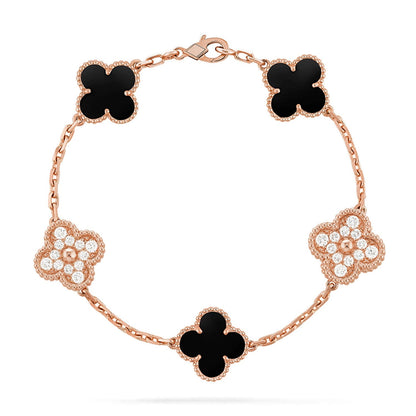 [KELA]LUCKY CLOVER 5-MOTIF BRACELET - BLACK OXNY COLLECTION