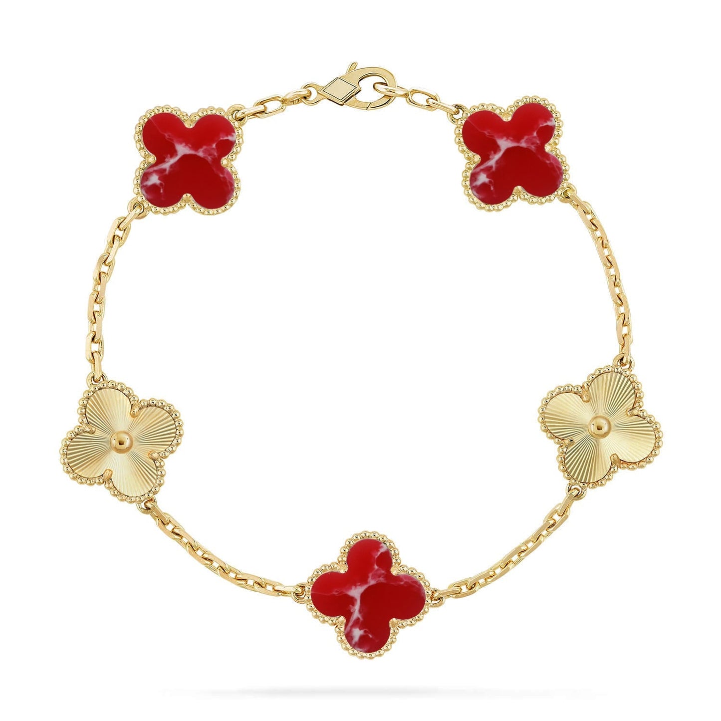 [KELA]LUCKY CLOVER 5-MOTIF BRACELET - RED LARIMAR COLLECTION