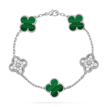 [KELA]LUCKY CLOVER 5-MOTIF BRACELET - MALACHITE COLLECTION