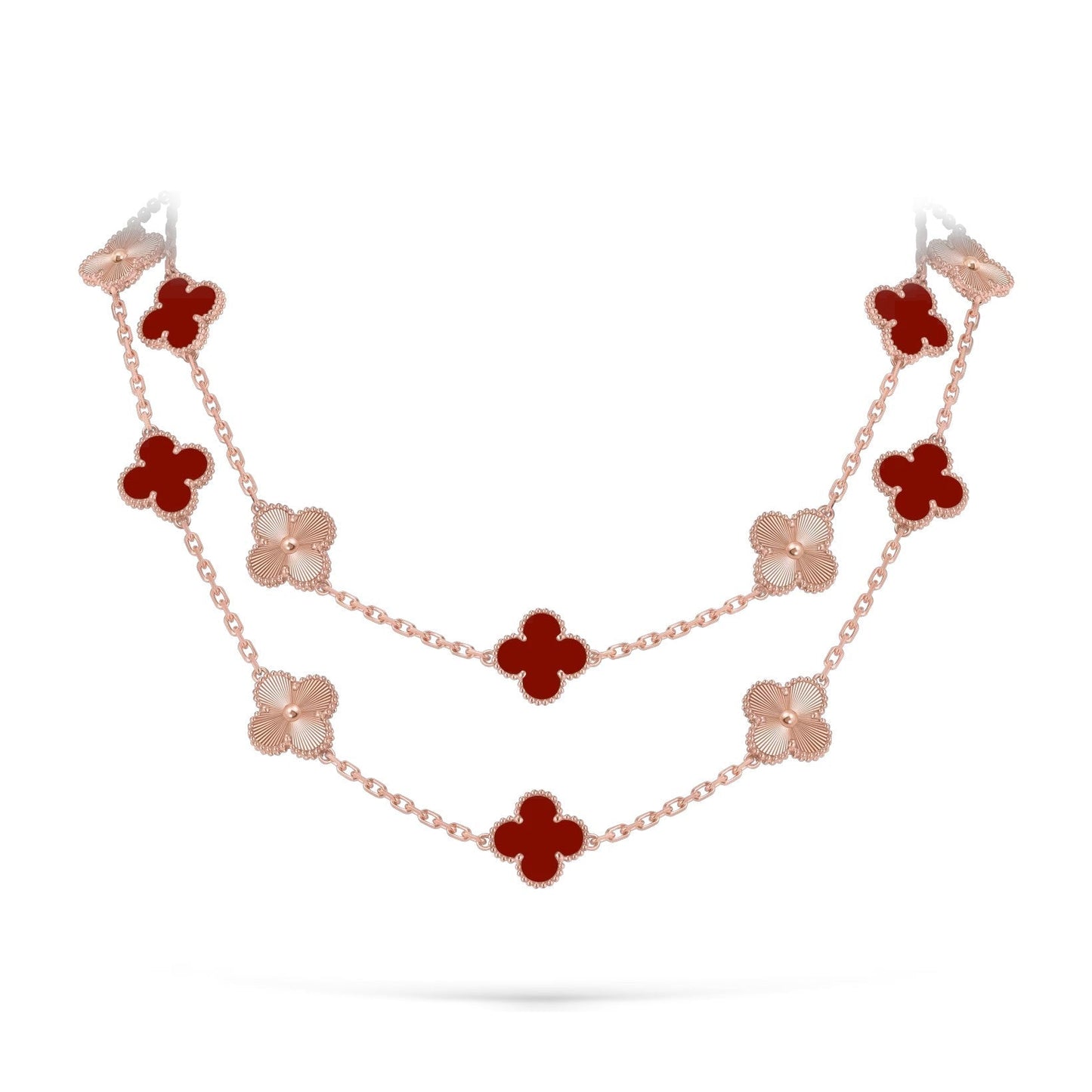 [KELA]CLASSIC 20-MOTIF LUCKY CLOVER LONG NECKLACE ROSE GOLD COLLECTION