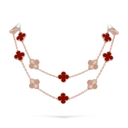 [KELA]CLASSIC 20-MOTIF LUCKY CLOVER LONG NECKLACE ROSE GOLD COLLECTION