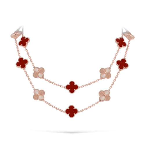 [KELA]CLASSIC 20-MOTIF LUCKY CLOVER LONG NECKLACE ROSE GOLD COLLECTION