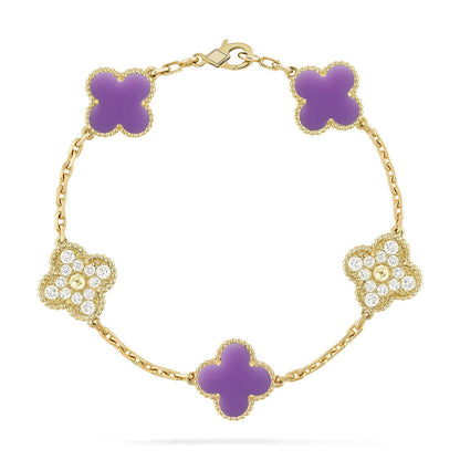 [KELA]LUCKY CLOVER 5-MOTIF BRACELET - LAVENDER COLLECTION