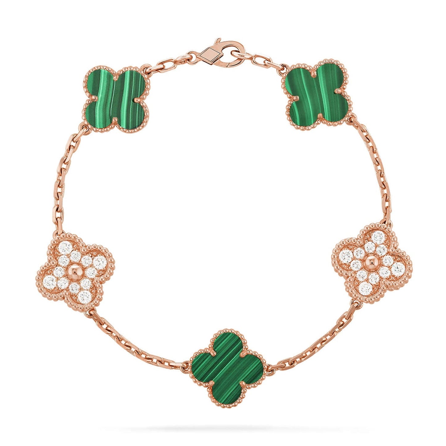 [KELA]LUCKY CLOVER 5-MOTIF BRACELET - MALACHITE COLLECTION