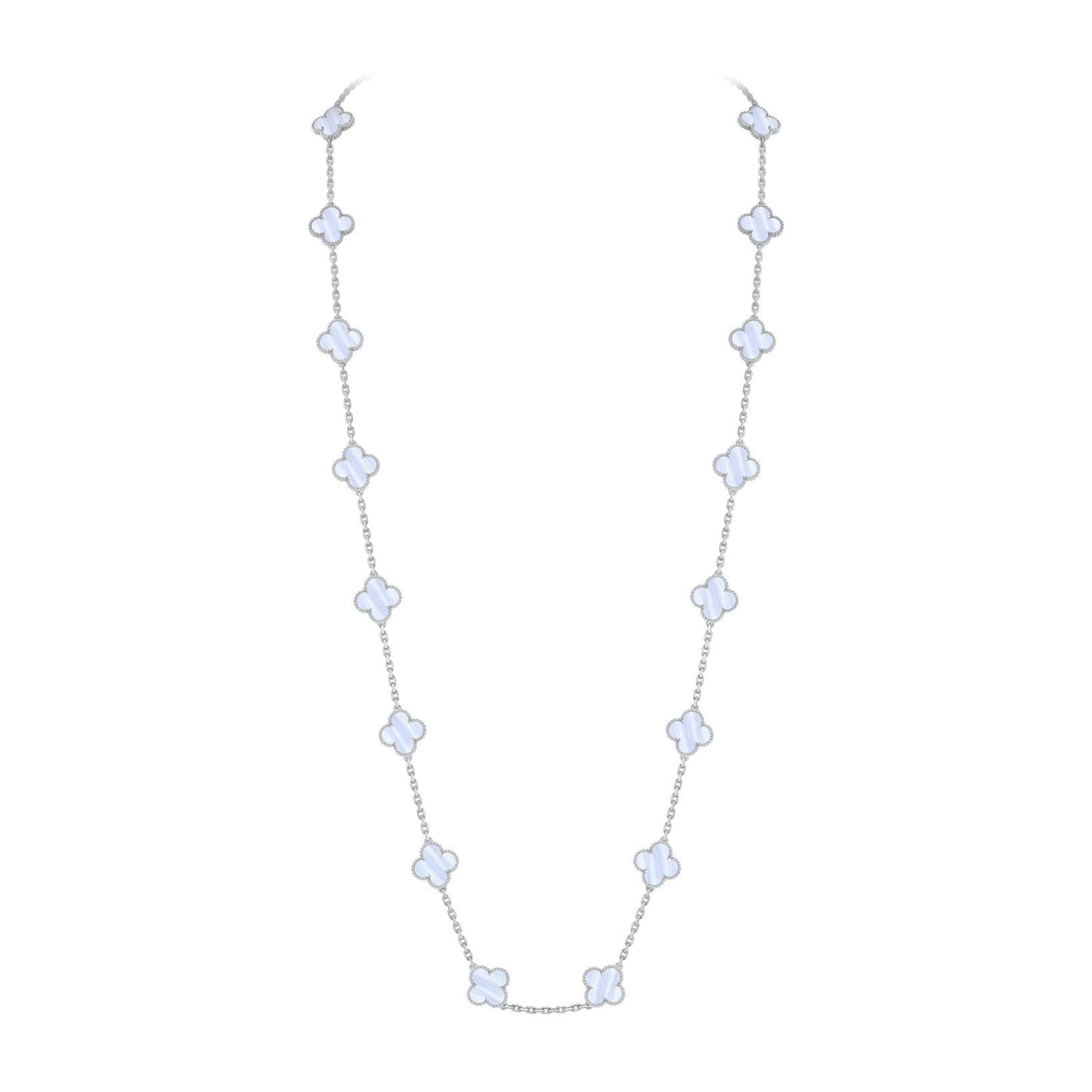 [KELA]CLASSIC 20-MOTIF LUCKY CLOVER LONG NECKLACE WHITE GOLD COLLECTION