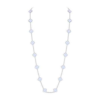 [KELA]CLASSIC 20-MOTIF LUCKY CLOVER LONG NECKLACE WHITE GOLD COLLECTION