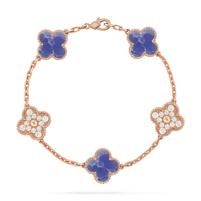 [KELA]LUCKY CLOVER 5-MOTIF BRACELET - BLUE LARIMAR COLLECTION