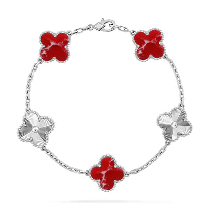 [KELA]LUCKY CLOVER 5-MOTIF BRACELET - RED LARIMAR COLLECTION